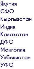 Якутия СФО Кыргызстан Индия Казахстан ДФО Монголия Узбекистан УФО